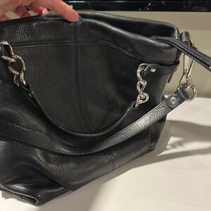 Coach Black and Silver Shoulder Bag with Chain Straps